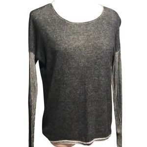 Two by Vince Camuto Womens XS Gray Striped Sleeve Linen Blend Knit Sweater